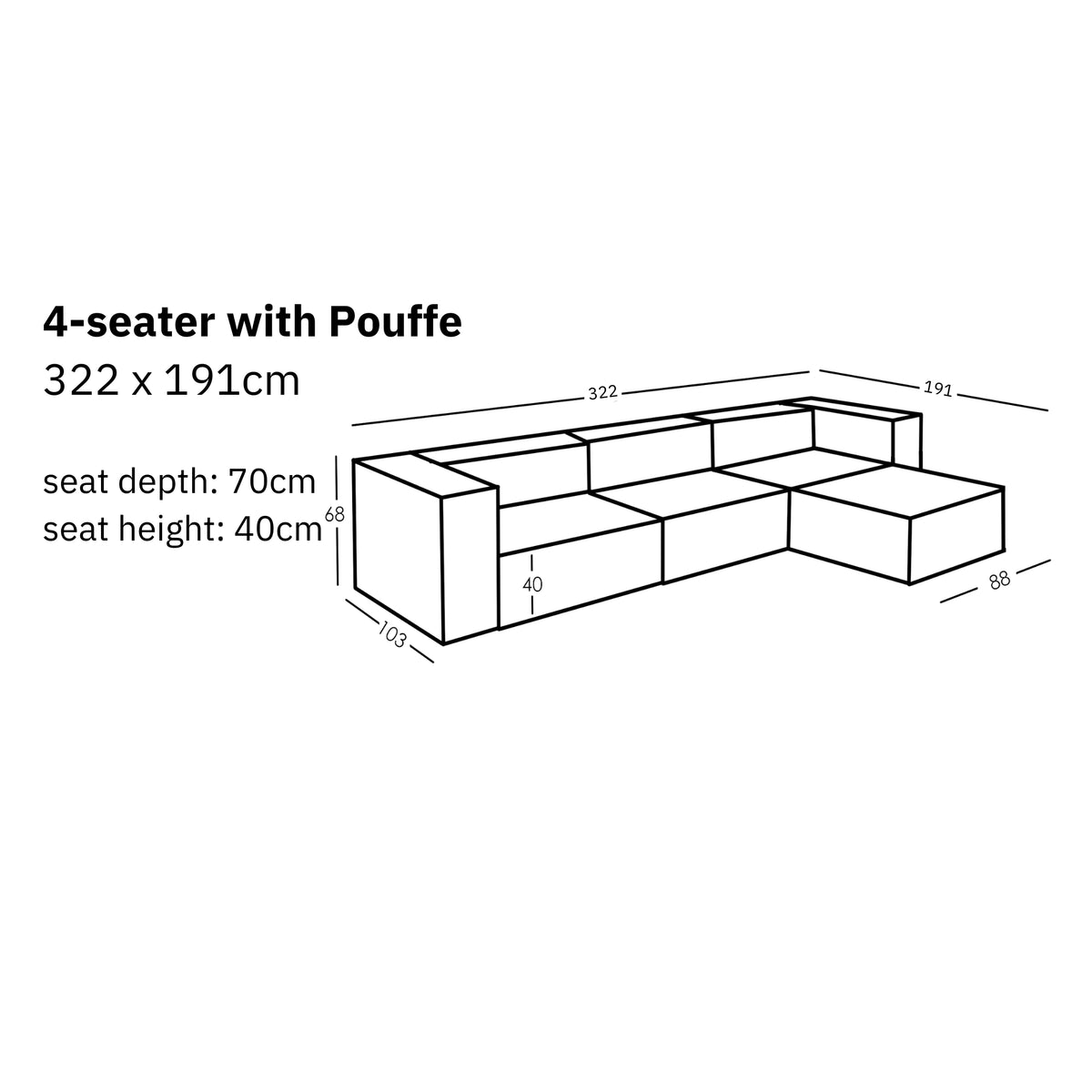 Modular Sofa Sewilla (4-seater) with Pouffe