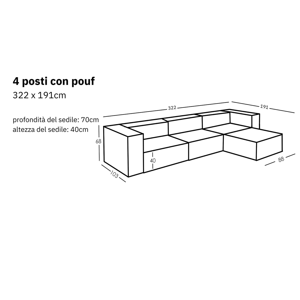 Divano modulare Sewilla (4 posti) con pouf