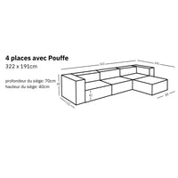 Canapé modulaire Sewilla (4 places) avec Pouffe
