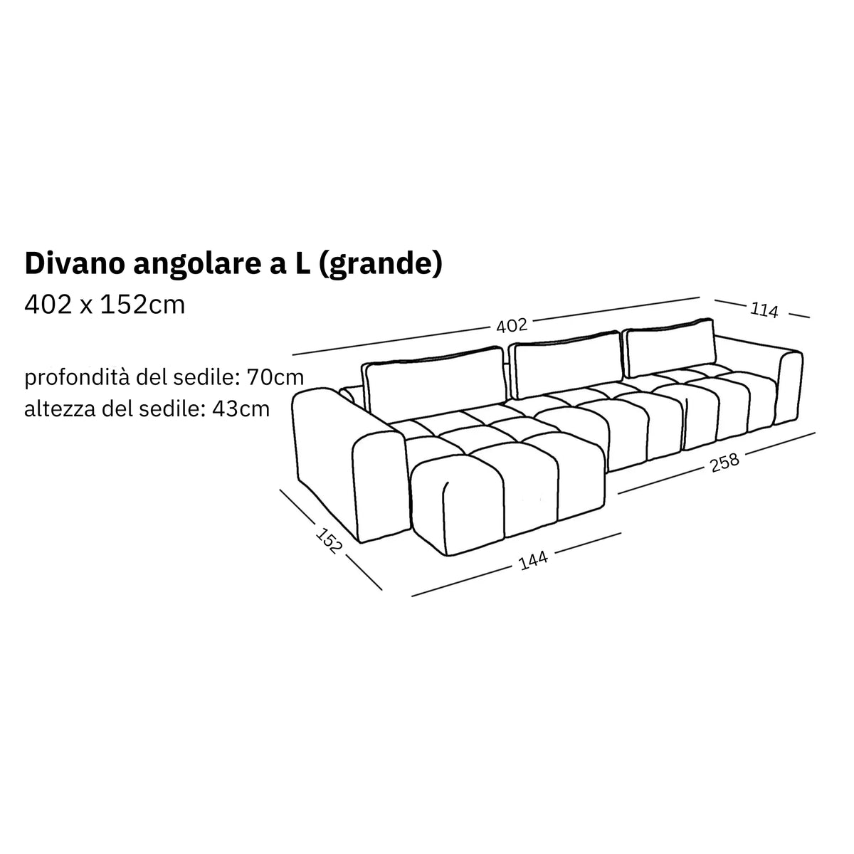 Divano angolare modulare a L (grande) Comora