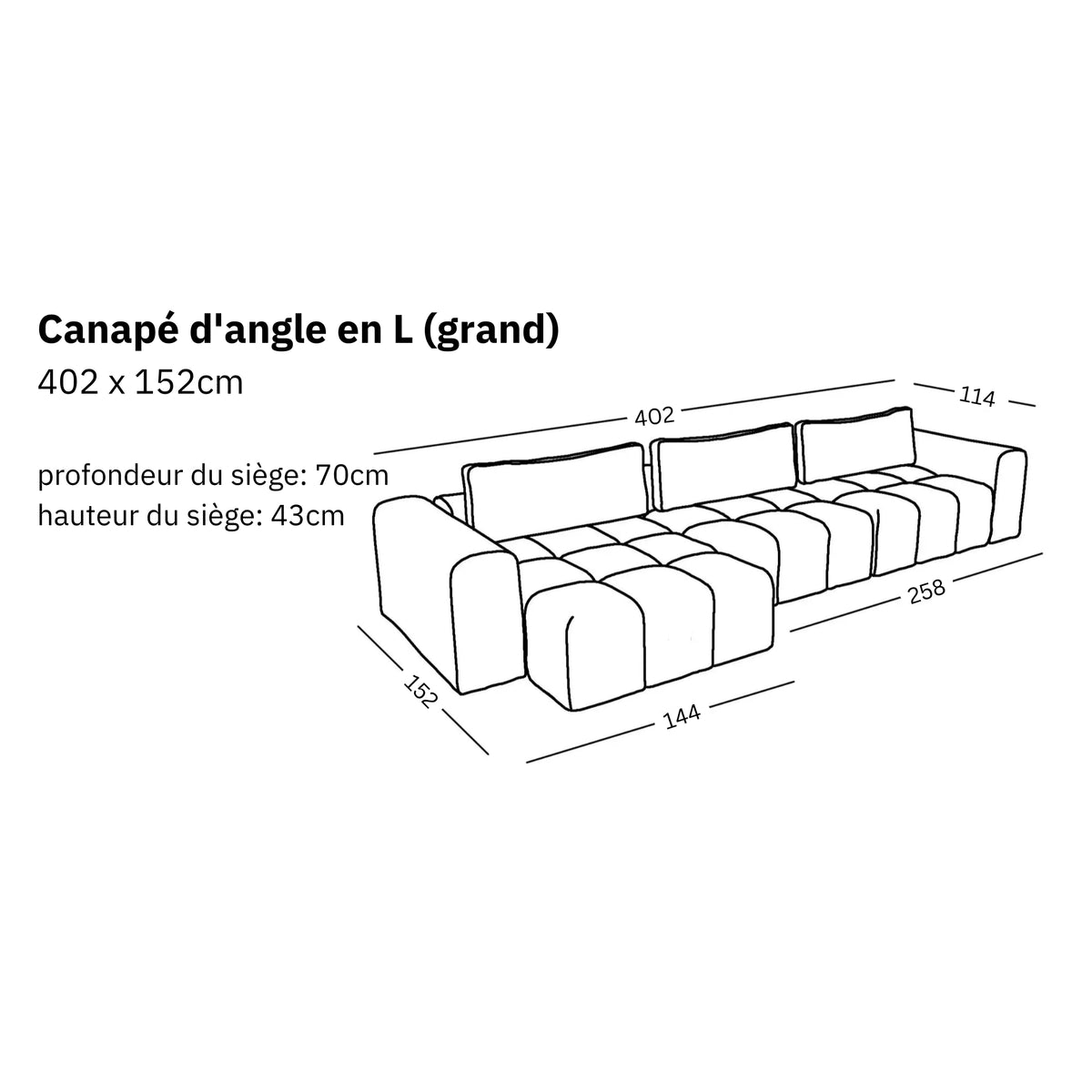 Canapé d'angle modulable en L (grand) Comora