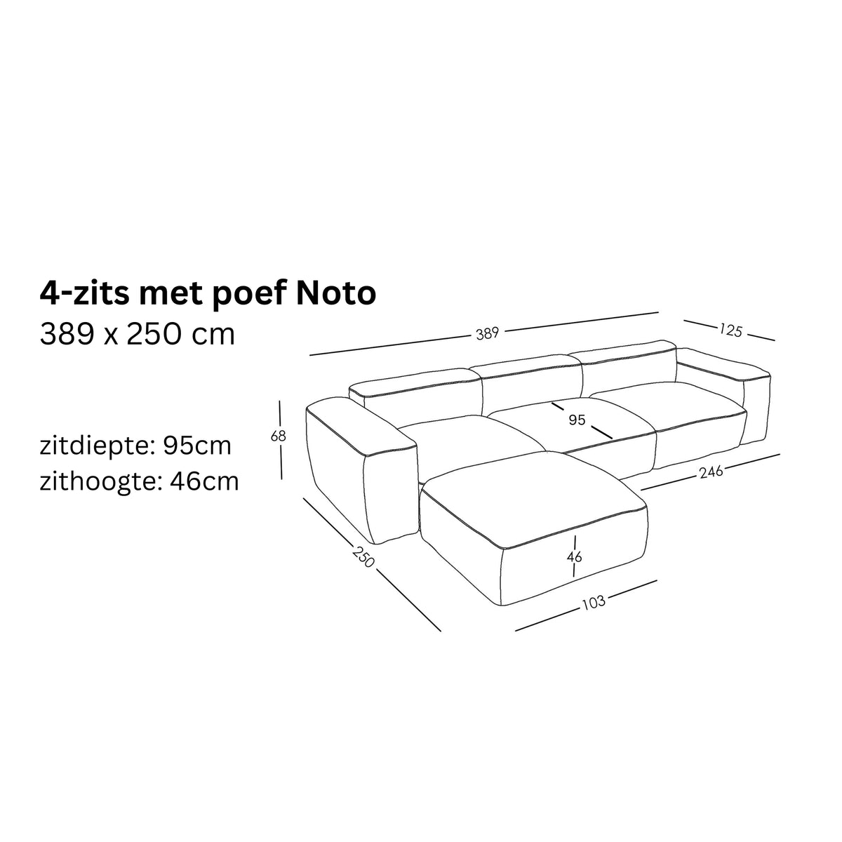 Modulaire bank Noto (4-zits) met poef