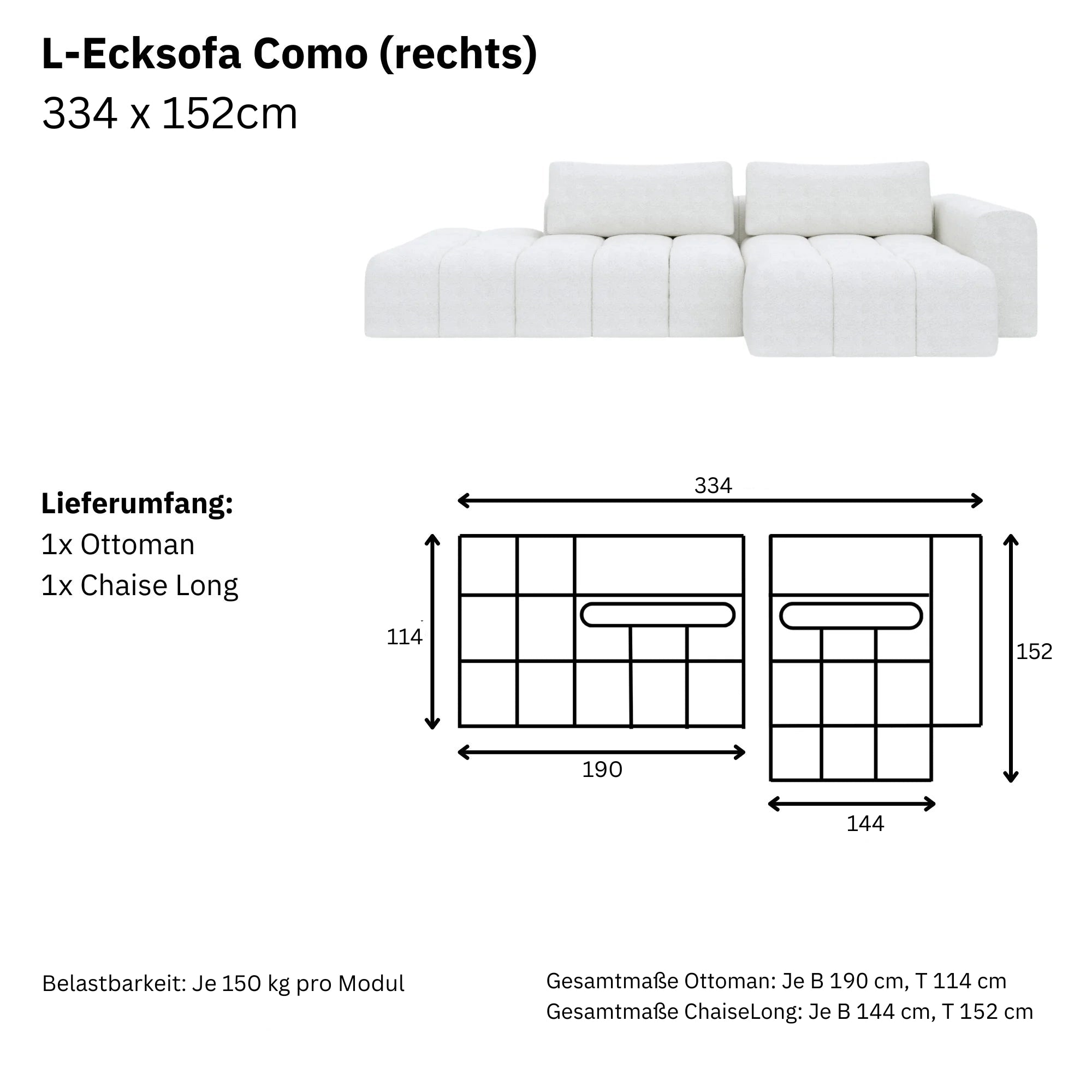 Canapé d'angle modulaire L Ottomane Comora