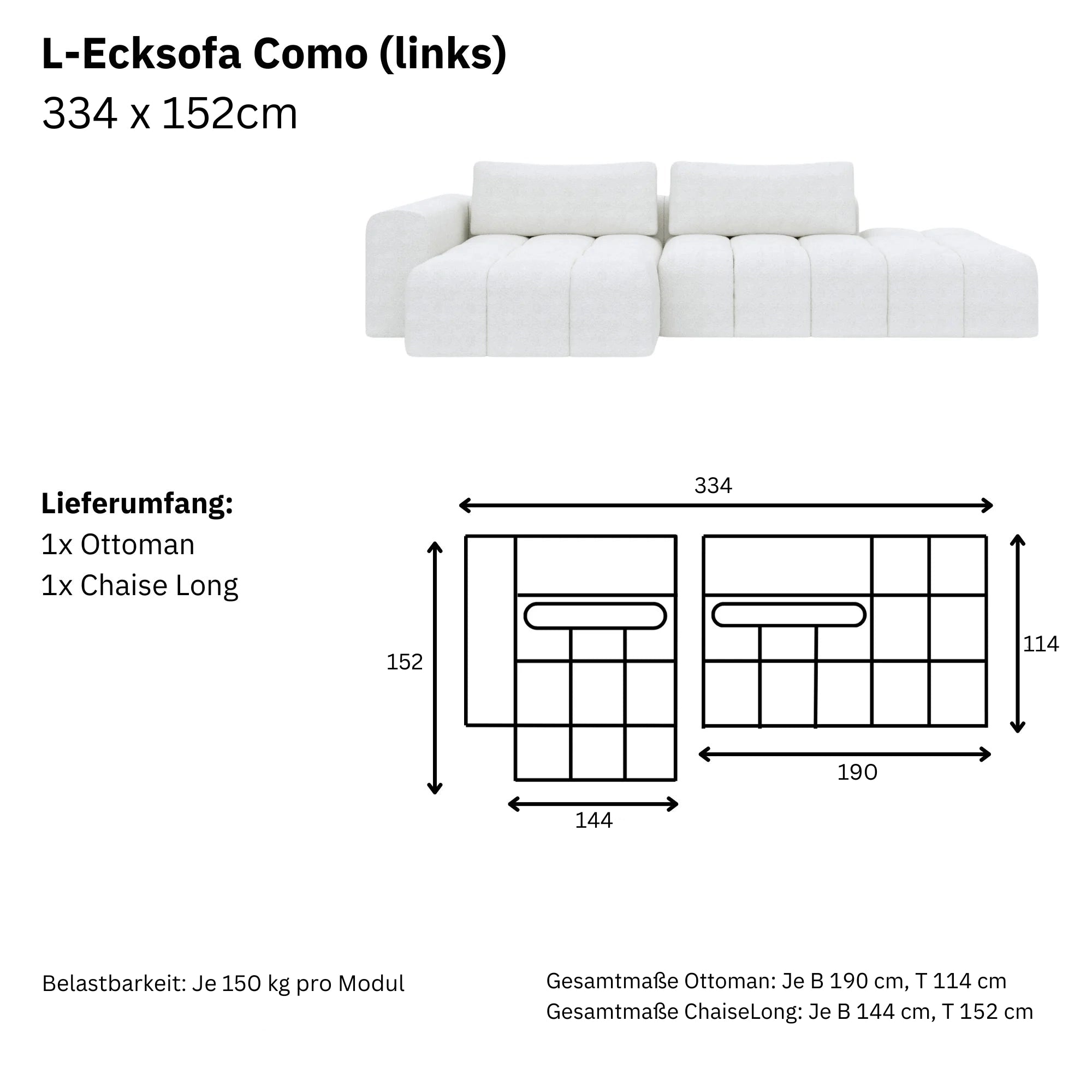 Canapé d'angle modulaire L Ottomane Comora