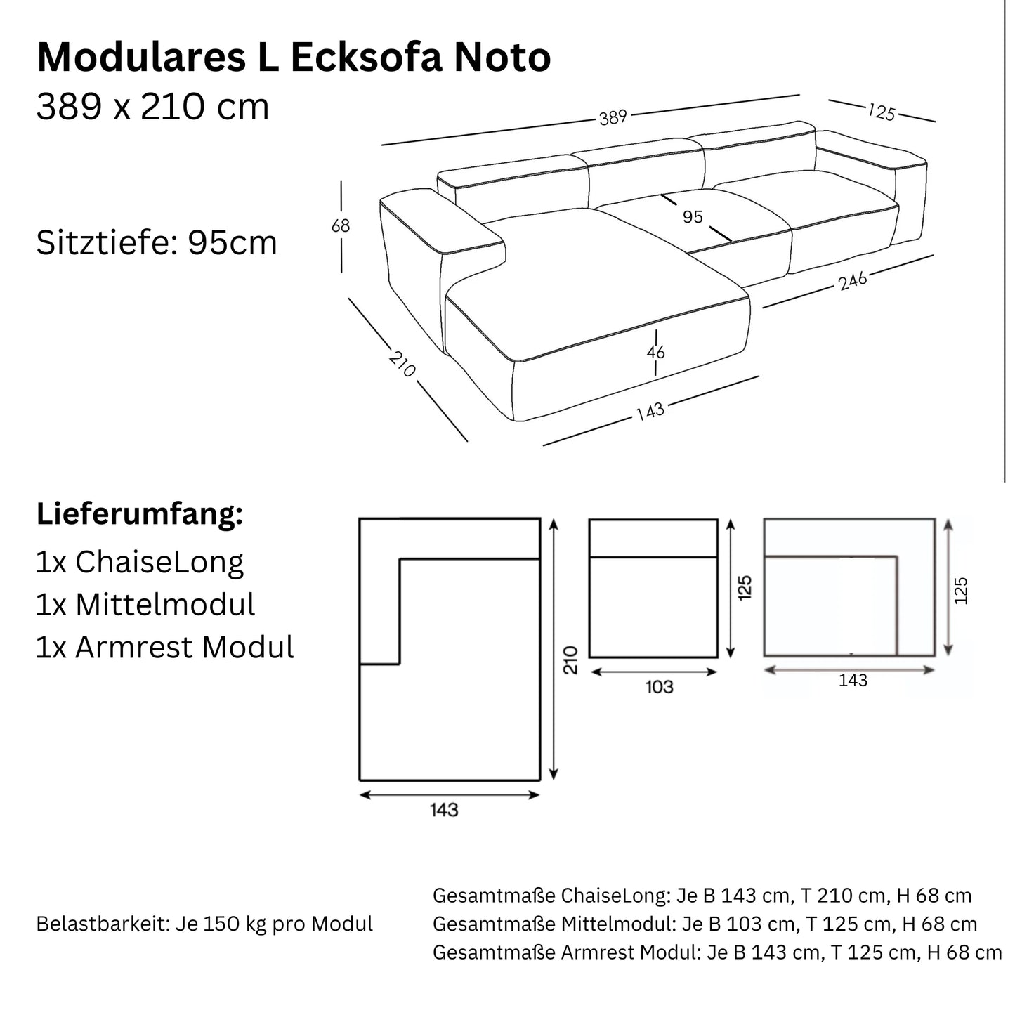 Divano angolare modulare a L Noto