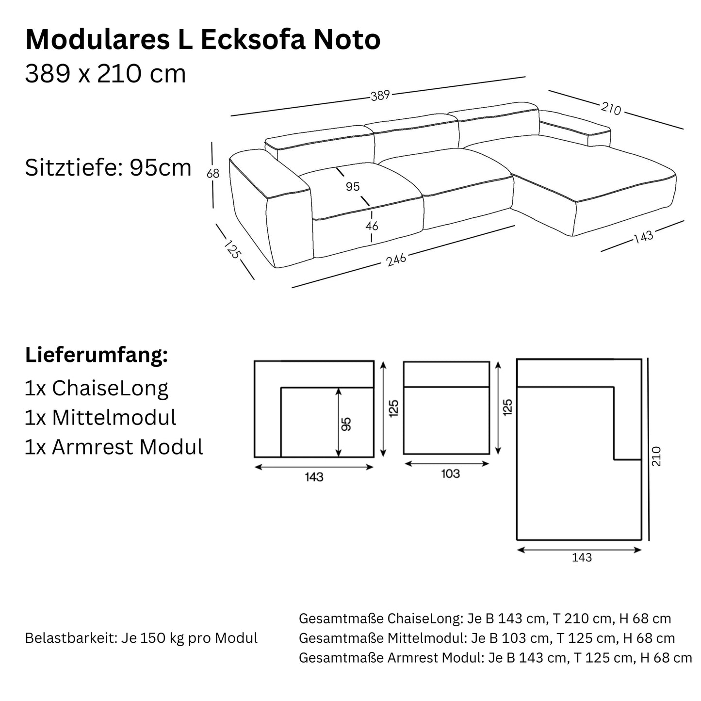 Canapé d'angle modulaire en L Noto