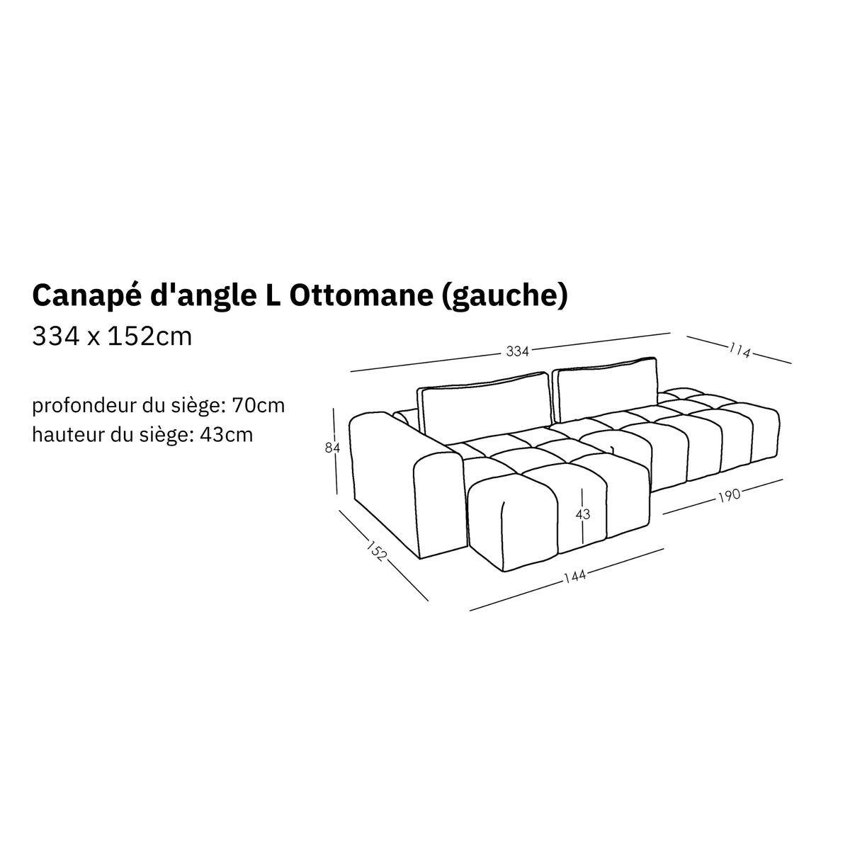 Canapé d'angle modulaire L Ottomane Comora