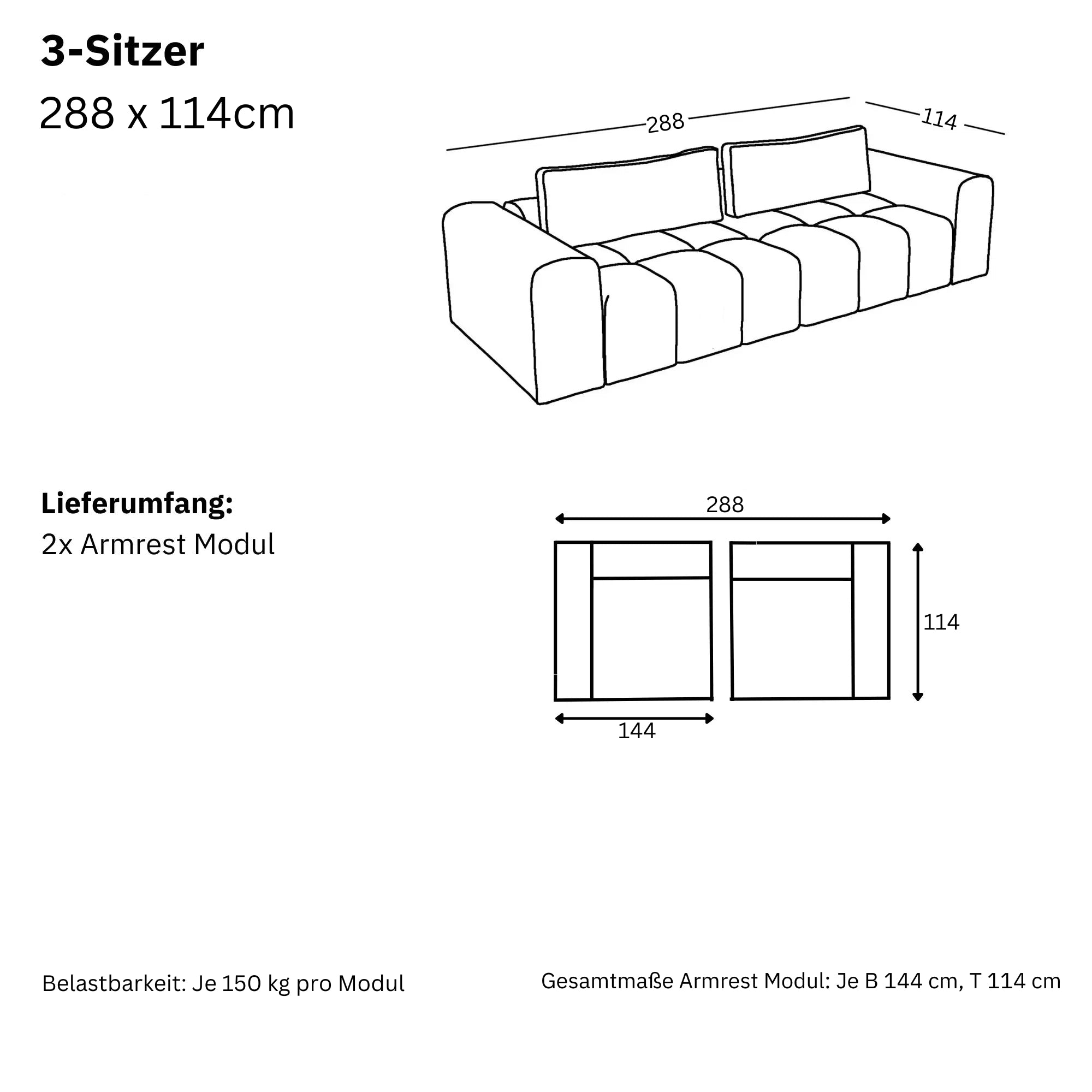 Modulares Sofa Comora (3-Sitzer)