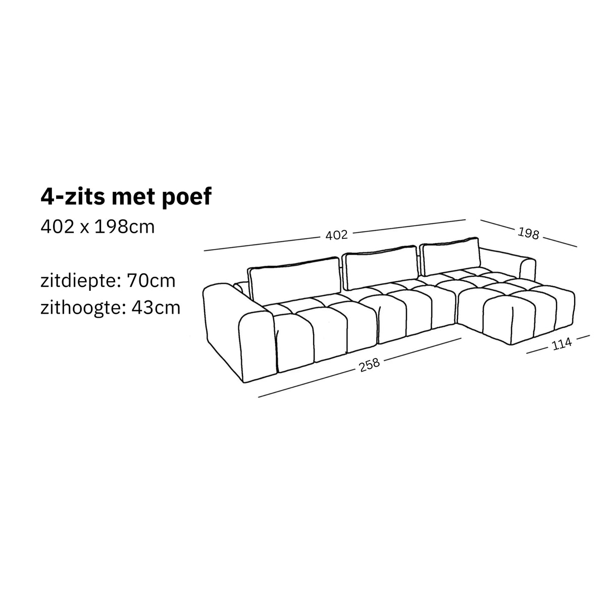 Modulaire bank Comora (4-zits) met poef