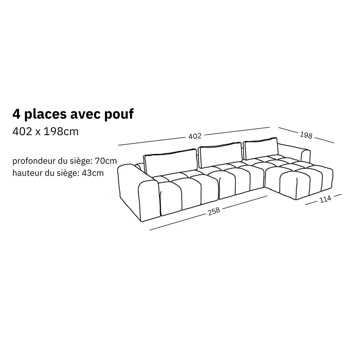 Canapé modulaire Comora (4 places) avec pouf
