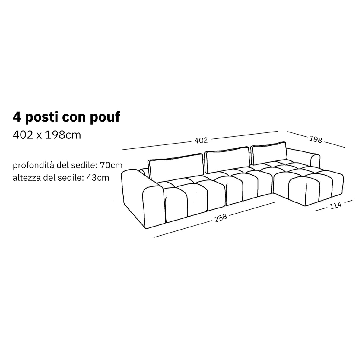 Divano modulare Comora (4 posti) con pouf