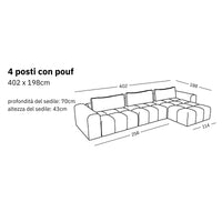 Divano modulare Comora (4 posti) con pouf