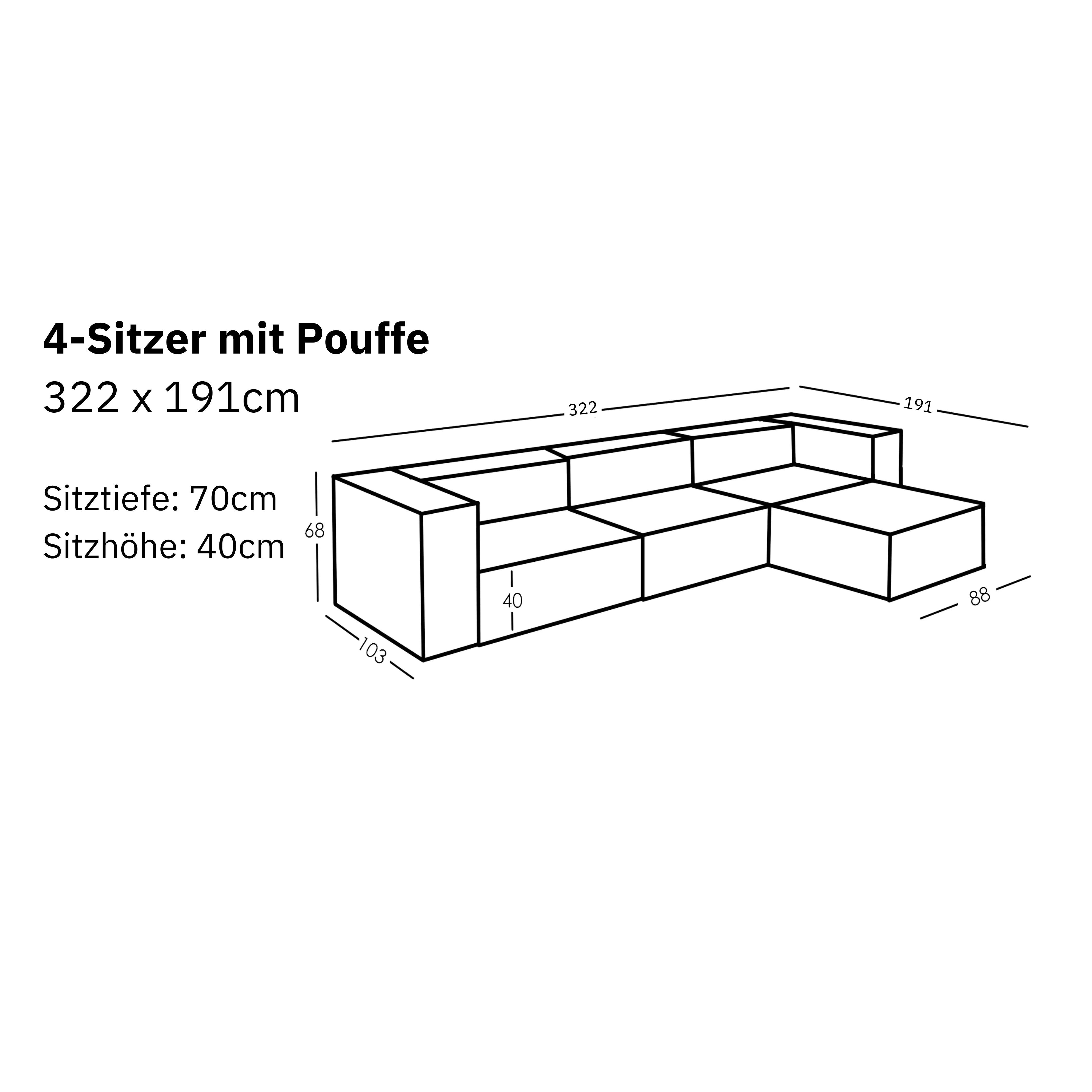 Modulares Sofa Sewilla (4-Sitzer) mit Pouffe