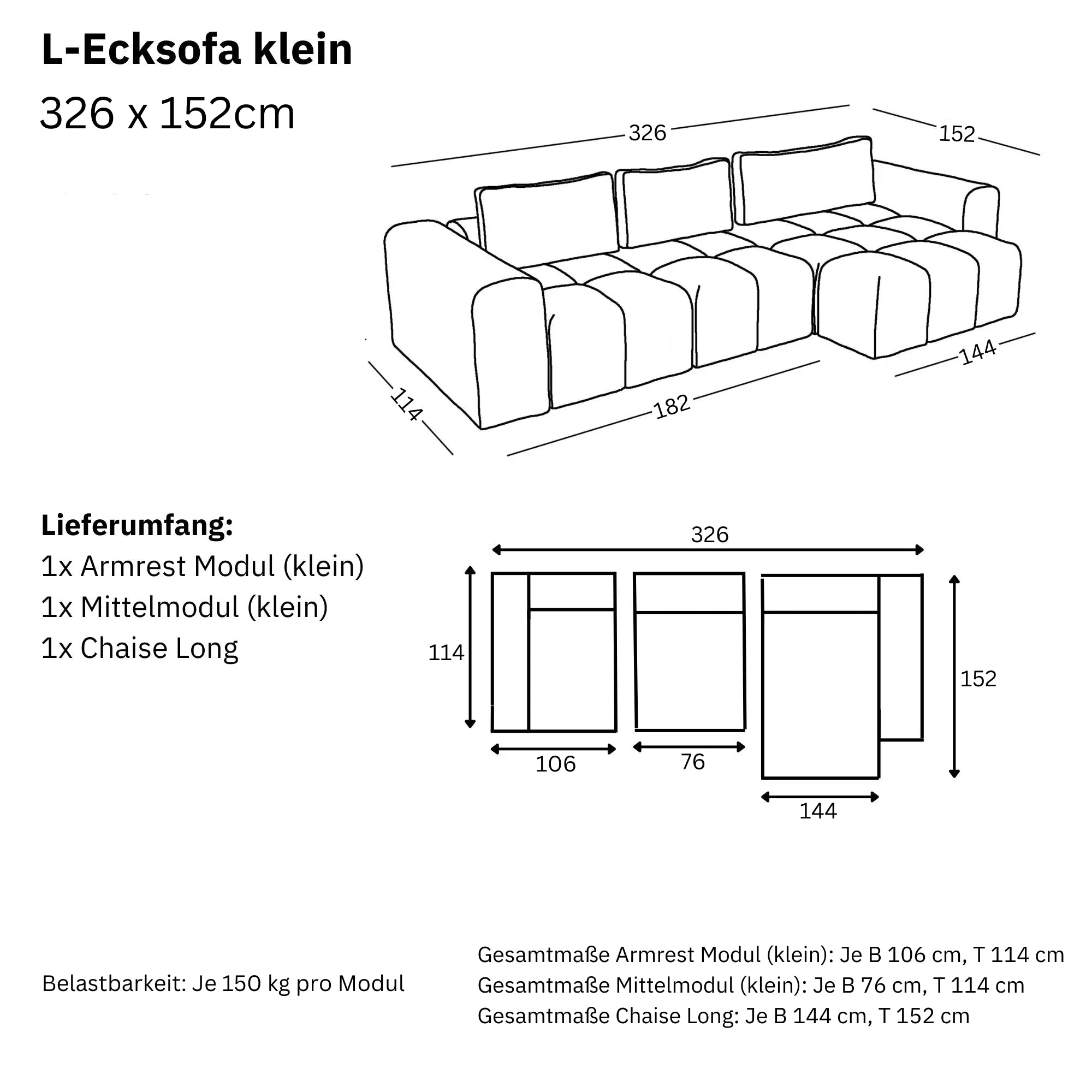 Modulares L Ecksofa (klein) Comora