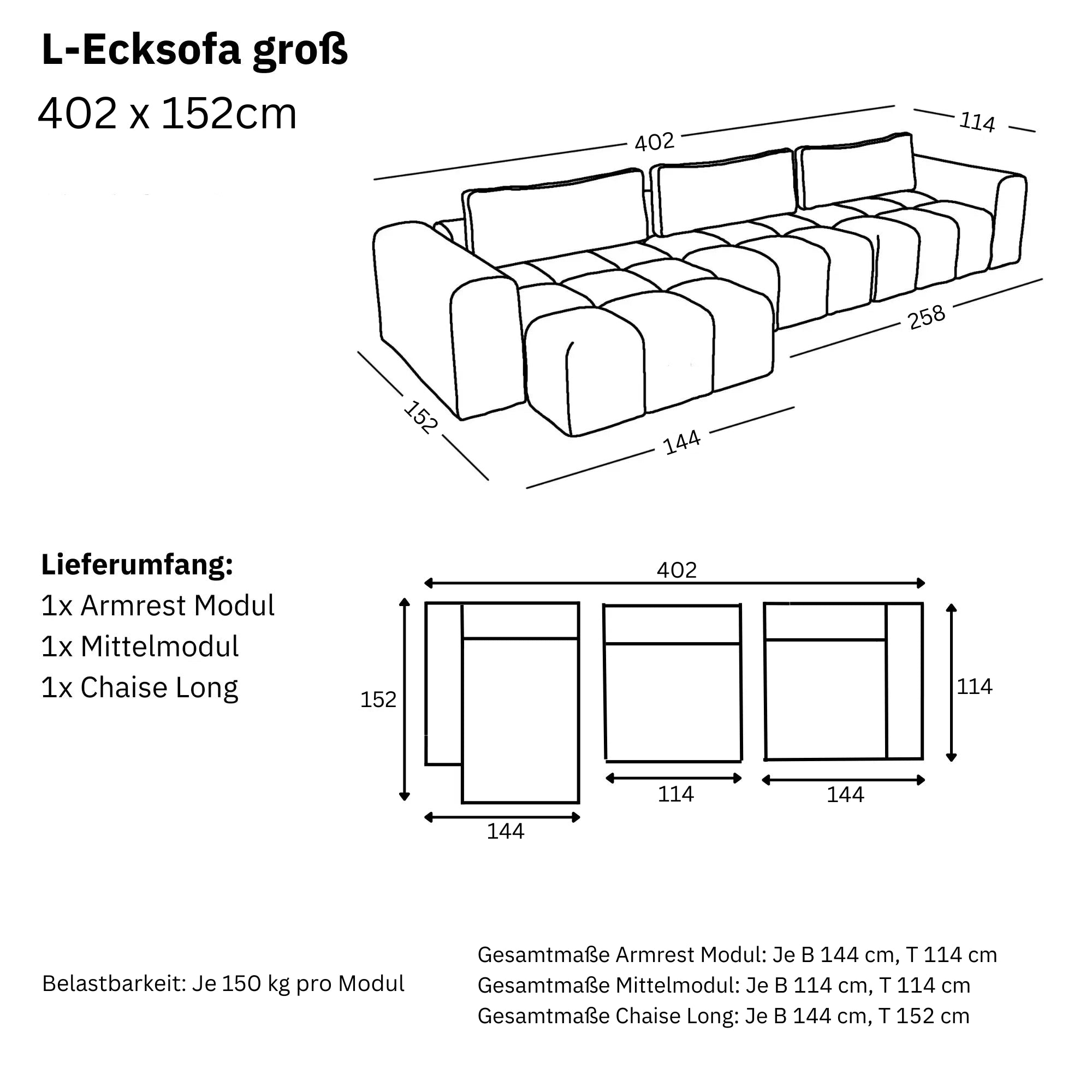 Canapé d'angle modulable en L (grand) Comora